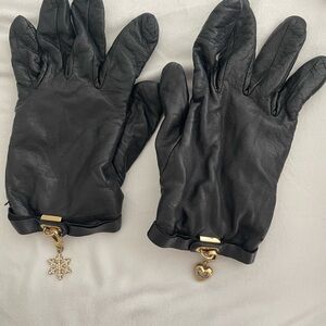 Juicy Couture Black Leather Gloves with Gold Charms Y2K Style